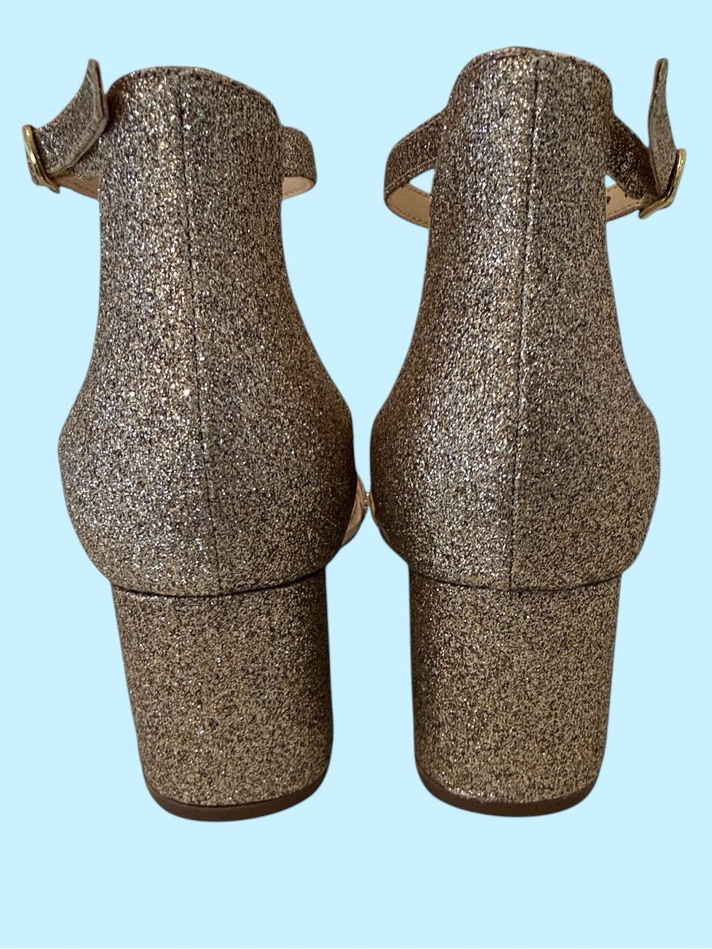 Betsey Johnson Gold Glitter Ankle Strap Block Heels - New Size 8.5 - Picture 3 of 7